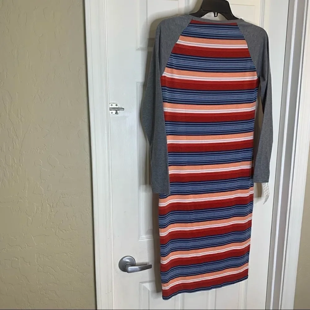 LulaRoe Debbie Multicolored Long Sleeve Striped Dress Size Small NWT